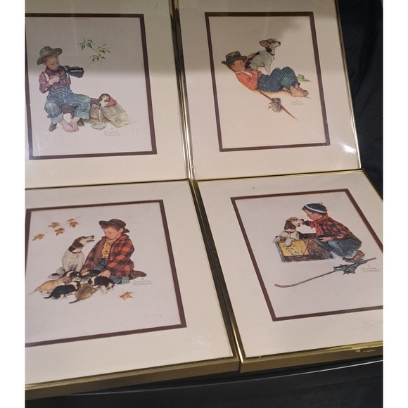 Norman Rockwell Americana Framed Art Prints Set of 4 Vintage Wall Decor